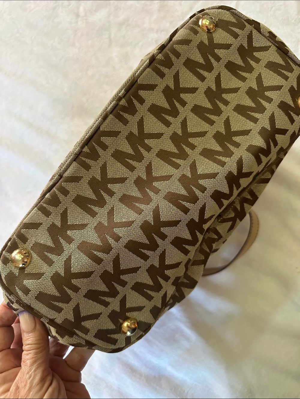Michael Kors Tan and Brown MK Logo Tote with Gold Hardware - Picture 6 of 14